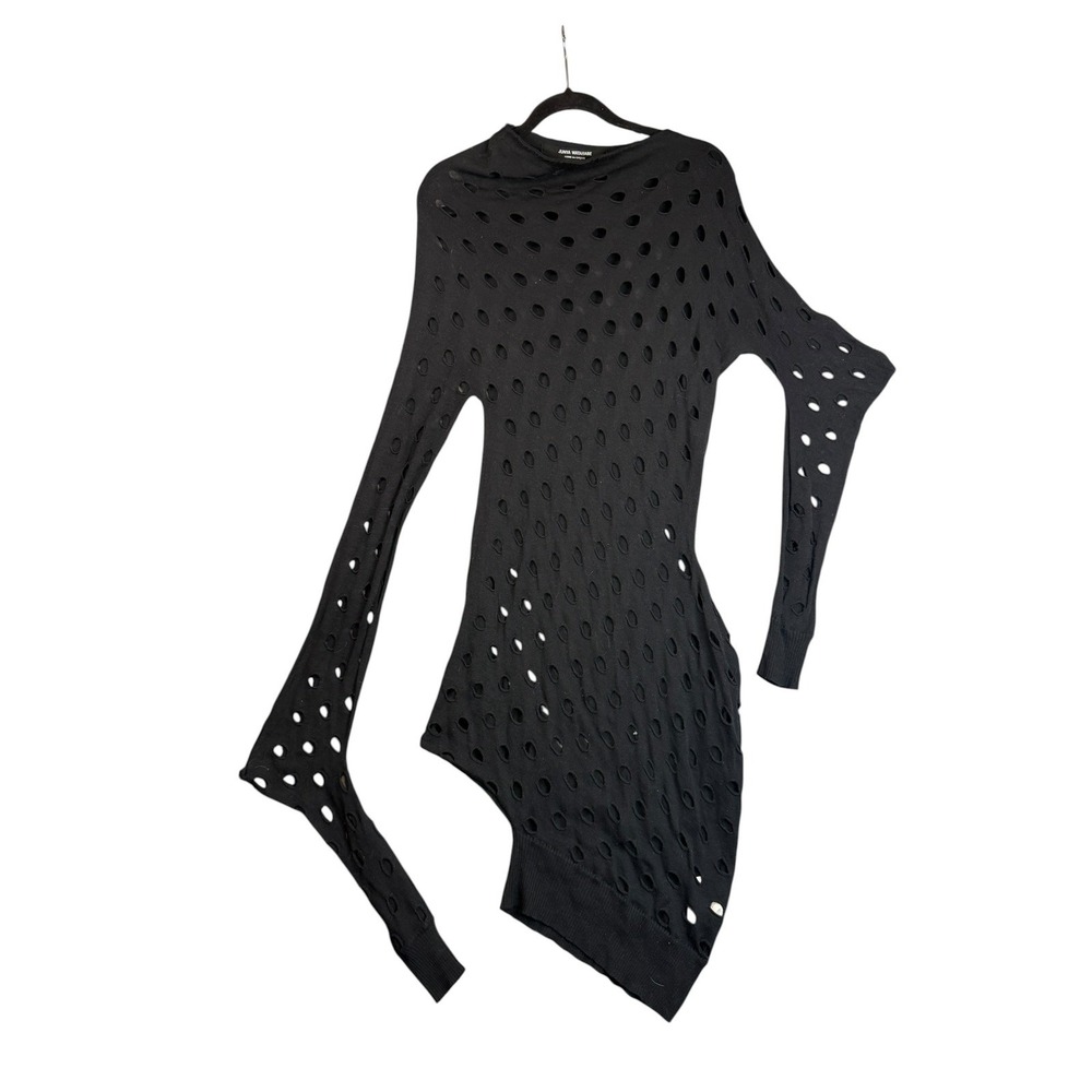 Junya Watanabe Comme des Garcons Black Distressed Eyelet Asymmetric Knit Top M